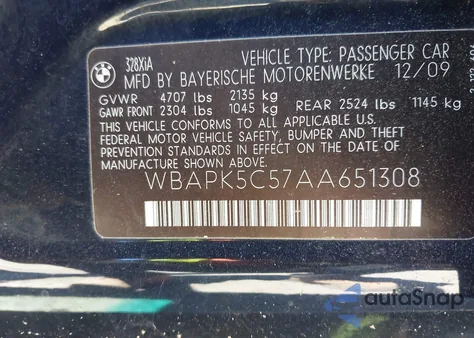 2010 BMW 328I xDrive from USA, damaged, VIN WBAPK5C57AA651308